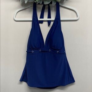 NWT Talbots Miraclesuit Navy Halter Tankini Swim Top Nautical Grommets UPF50 14